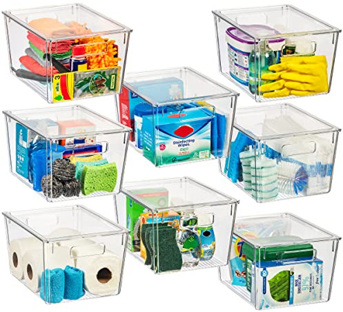 CLEARSPACE Storage Bin with Lid, Pantry & Desk Organizer, XL, 8 Pack | Plastic storage bins for kitchen organization, pantry storage, and refrigerator organization