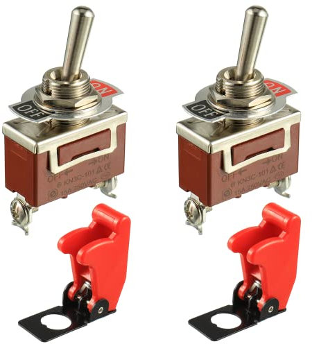 BOJACK Interruttore a levetta a bilanciere 20A 12VDC / 120VAC 2 pin ON/OFF SPST con coperchio di sicurezza rosso per auto camion Automotive (confezione da 2 pezzi)