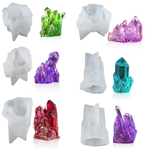 Zayookey 6 Set Stampi a Grappolo di Cristallo Epossidica Stampi Resina Colata Stampo Silicone Geode Stampaggio e Fusione Crystal Cluster Resin Molds per Quarzo Rock, Pietra Preziosa