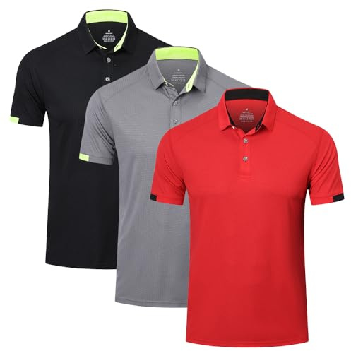 HUAKANG 3 Pack Mens Polo Shirts Quick Dry Breathable Golf Short Sleeve Tops | Sports Running Gym Workout Tennis Tee Lightweight Wicking Polo T Shirts