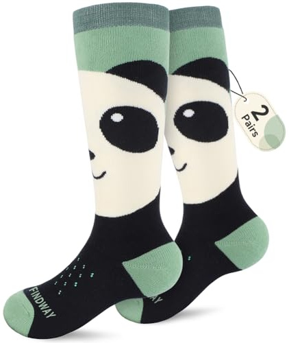 Findway Kids Ski Socks - High Performance Warm Soft Thermal Socks for Boys and Girls, 2 Pairs Pack OTC Anti-Slip Carton Snow Socks for Ski, Snowboard, Snowshoe, Hiking