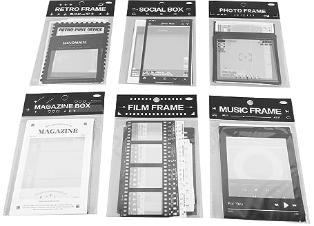 Lot de 6 Cadres Scrapbooking avec 90 Autocollants – Ultra Transparent – Noir et en PET – Idéal pour Albums Photos et Créations Artisanales