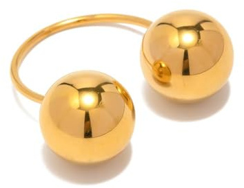 IMINI Anello aperto a doppia sfera geometrica minimalista avvolgente per donne ragazze moda palla in acciaio inossidabile eternità dichiarazione promessa nocca mignolo anello regolabile impilabile