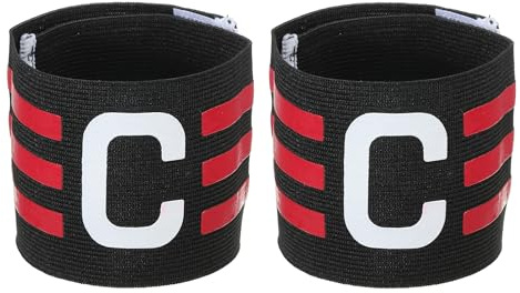 PATIKIL Capitán Brazalete, 2 Paquete Ajustable Elástico Fútbol Capitán Brazo Banda para Fútbol Exterior Entrenamiento Equipo, Negro Rosa Rojo