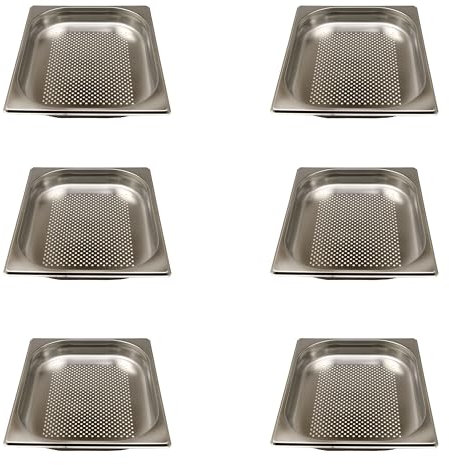 AcMax Gastronorm Lot de 6 récipients gastronormes GN 1/2 en acier inoxydable 2,5 l Profondeur 40 mm Perforés
