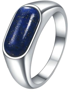 Bishilin Partnerringe Herren Edelstahl, Ring Personalisiert mit Blau Naturstein Siegelring Silber Ringe Nickelfrei Freundschaftsring für Männer Gr.60 (19.1)