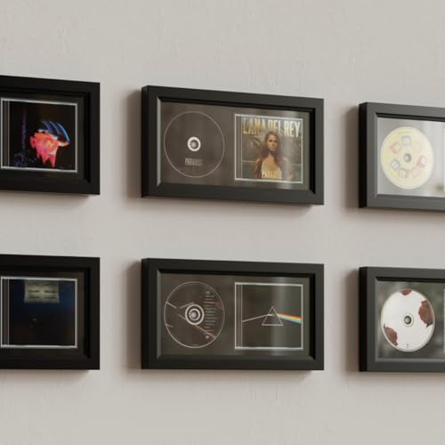 Allenkwok Solid Wood CD Display Frame for Cases & Discs – Tabletop Mount & Wall Mount, Acrylic Cover, EVA Foam Slot, Black Flocked Fabric – Elegant Home Decor (7.7 x 14.4)