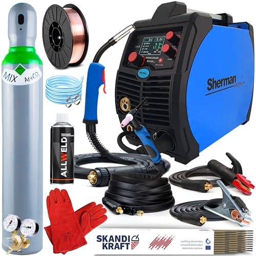 DIGIMIG 220 LCD - 200A MIG MAG Schweissgerät mit Synergie - WIG Lift, Fülldraht - Punktschweißen, Lötschweißen - Job-Speicher, Fan-Stop - Kohlenstoffstahl, Aluminium - IGBT - Set: Professional