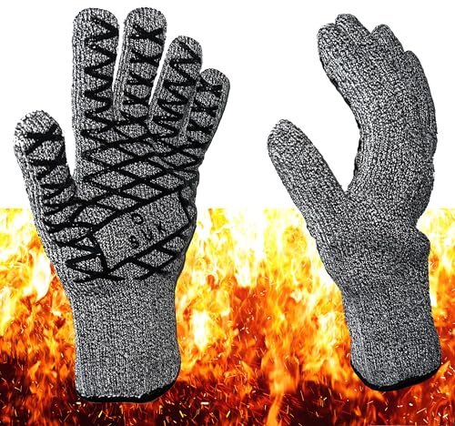 SOUK ONE Grillhandschuhe Hitzebeständig Anti-Schnitt Dutch Oven Handschuh Ofenhandschuhe Feuerfeste Handschuhe Backhandschuhe BBQ Topfhandschuhe Kochhandschuhe für Kochen Backen (Grau)