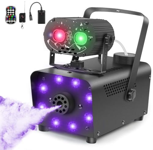 Katomi 500W Nebelmaschine mit Discolicht Partylicht,13 Farbigen 8 LED Licht Smoke Machine mit RGB Effekt,Mini Fog Rauchmaschine mit 2 Funkfernbedienungen für Halloween,Hochzeiten Weihnachten