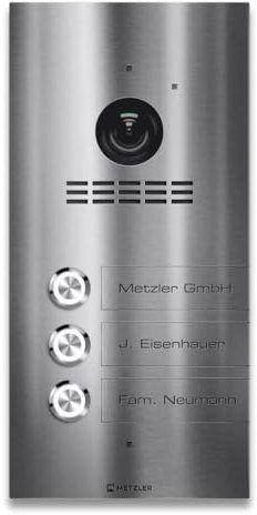 Metzler VDM10 2.0 Video Sprechanlage mit Türöffner (Stromversorgung) - Anschluss 2-Draht IP - Türsprechanlage mit HD-Kamera - 3 Familienhaus Sprechanlage - Smartphone App -Edelstahl gebürstet | Kian