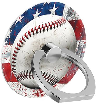 One Piece Set of Phone Ring Holders Baseball American Flag Sport Featuring A 360° Rotation Function Suitable for Smartphones, Tablets, and Other Devices Designing Advanced Pattern