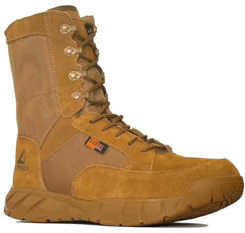 LAHORS Lightweight Mens Tactical Shoes Combat Boots Coyote Brown Boots Military Training Lace Up Outdoor Hiking Breathable Army Shoe Side Zipper (Brown, Adult, Men, 8, Numeric, US Footwear Size System, Medium)