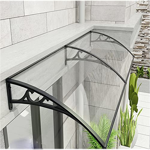 Modern Front Door Canopy with Clear Window Awning UV Protection Polycarbonate Roofing Curved Bracket for Courtyard/Balcony/Entrance Outdoor Canopy for Rain Shelter Hollow Sheet Design