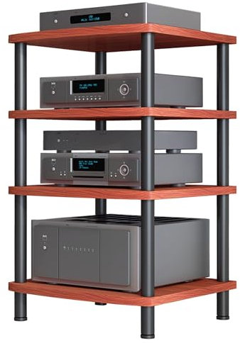 SGKOMN 2/3/4-Tier AV Media Stand Cabinet Floor-Standing Audio Rack Tower CD Player Stand Corner TV Stand Stereo Components Cabinet with Wooden Shelf for Home(C-4 Tier)