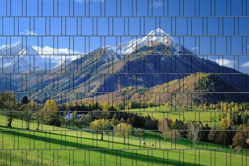 Perfect Zaunsichtschutz Panorama - Motiv Berge2 - Sichtschutz für den Garten - 2,50 x 1,80 x 0,19 m - 9 Streifen