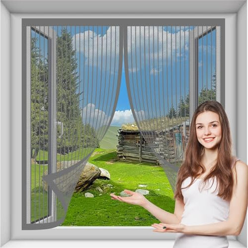 Magnet Wärmeschutzvorhang 100 x 60 cm, Breites Klettband, Nicht Kürzbar, Ohne Bohren, Moskitonetz Tür Curtain, Mückennetz Vorhang, Fliegengitter Tür Magnet, für Alle Türen Und Fenster, Grau