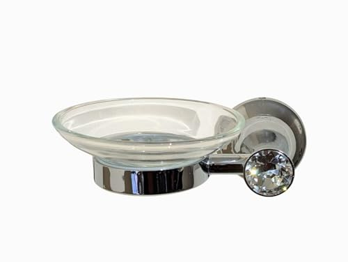 Eaglewiz Diamond Glass Soap Dish with Chrome Wall Mount, Diamond Crystal Accent, Bathroom Accessory