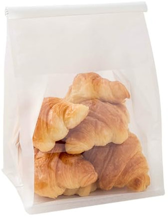 WACCOMT Pack 20pcs Reusable Paper Bread Bags for Homemade Bread Sourdough Sandwiches Kraft Paper Bakery Toast Bags with Clear Window for Baking Cafe Cookies Donuts Snacks (White, 5.1x11x3.9 inch)