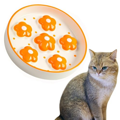 ACTOYS Anti-droppskål, stor storlek, anti-droppskål, keramisk kattskål, anti-droppskål, för medelstora hundar och valpar (orange blommor)