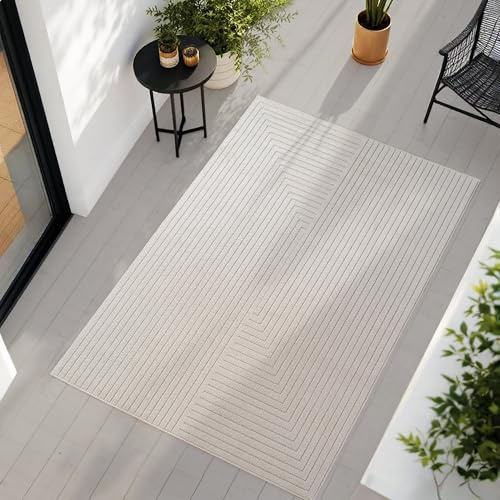 Teppium Tappeto per Soggiorno, Camera da Letto, Veranda - Pelo Corto Avorio, Effetto Alto-Basso, Morbido e Lavabile, Adatto per Esterni, Facile da Pulire, 240x340 cm