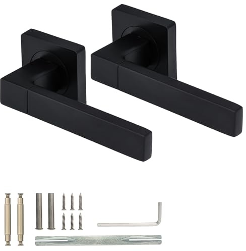 XFORT Cube Lever on Square Rose Door Handles, Internal Door Handle Sets for Interior Wooden Doors, Lever Latch Door Handle, Interior Door Handles for Home & Office – Matt Black