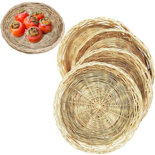 Generisch Lot de 4 porte-assiettes en papier de bambou - 25 cm - Ronds - Réutilisables - Pour les fêtes de pique-nique