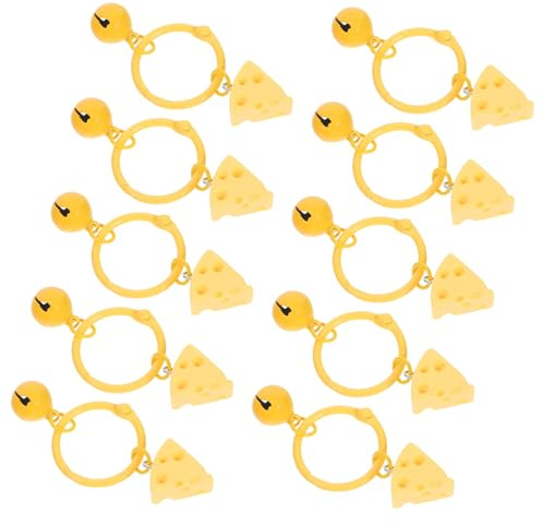 Lurrose 10pcs Cheese Bell Keychain Set for Kids Backpack Bag Pendant Yellow Candy Color Cute Keyrings Party Favors Birthday Accessories