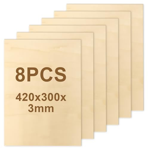 8 Stück A3 Sperrholzplatte 3mm, 420x300x3mm Linde Sperrholz, Holzplatten zum Basteln, Holzplatt für DIY Holzarbeiten, Laserbearbeitung, Brandmalerei, Modellbau, Geschenke, Deko, Gemälde