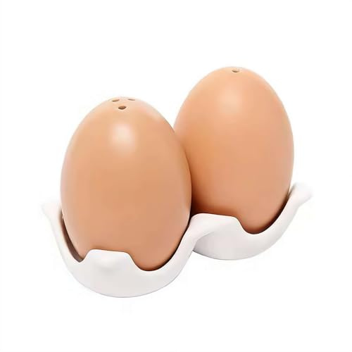 Egg Shape Salt and Pepper Shakers,Ceramic Novelty Salt Pepper Shaker Set with Tray,Cute Spice Jar Set for Kitchen Gadgets Cooking Table, RV, Camp,BBQ