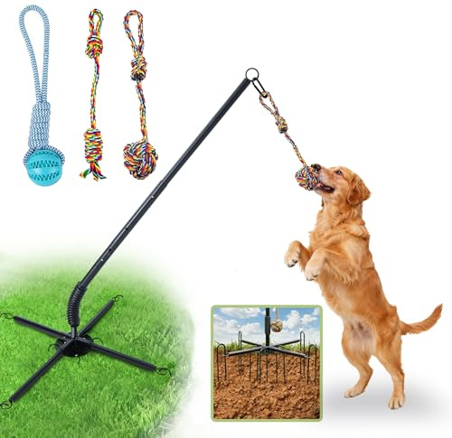 Vechor Tether Tug Outdoor Dog Toy, Interactive Exercise Game for Yard & Park with 3 Rope Toys for Tug of War, Pull Chase and Solo Play for Large Medium Small Dogs