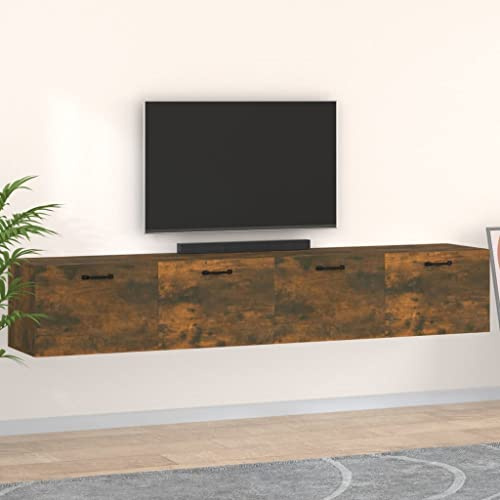 Makastle Armoires Murales avec 2 Portes Abattantes Lot de 2, Placard Toilette Suspendue pour Salon, Chambre à Coucher, 100x36,5x35 cm Chêne Fumé Bois D'ingénierie