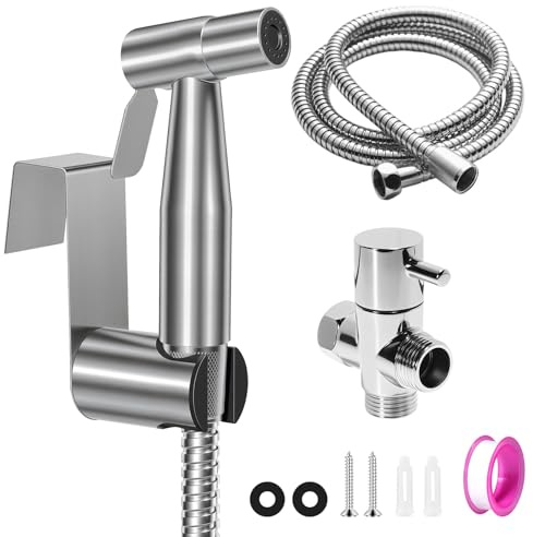 Set de Ducha Higiénica para WC, Grifo WC con Manguera de 1,5m, Soporte y Adaptador, Fácil de Instalar (Plateado)