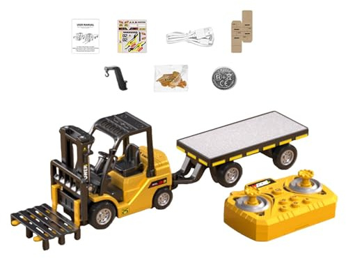 Perfeclan Carrello elevatore RC, Mini Carrello elevatore telecomandato in 1/64 con Camion a pianale, 2 in 1, per Appassionati di RC, Giallo