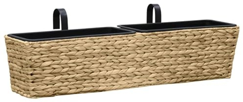 Gecheer Fioriere in giacinto intrecciato, set da 2 con vasi rimovibili, resistente agli agenti atmosferici, decorazione esterna per giardino o balcone