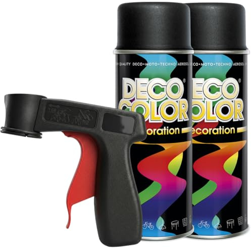Craft-Equip DC 2er Sparpack Lackspray nach RAL in 400ml zur Lackierung von Auto Stahl Aluminium Beton Holz und Haltegriff (2 Dosen in schwarz matt RAL 9005 + Haltegriff)