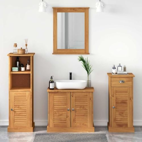 ULUYYUC VIGO - Set di 4 mobili da bagno in pino massiccio, 37 x 34 x 110 cm, con mobiletto per lavandino, specchio, design moderno, robusto, per piccoli e grandi, bagno, corridoio, cucina