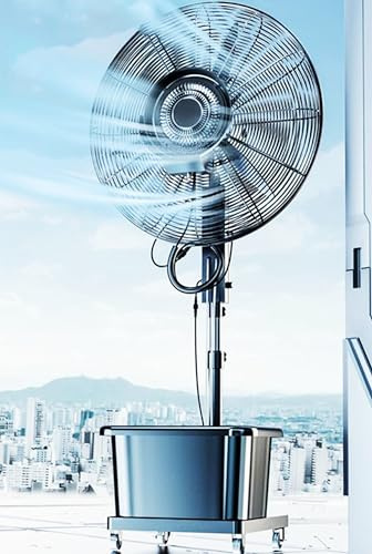 Ventilatore oscillante a piantana ad alta velocità, ventilatore industriale a 3 velocità, ventilatore da pavimento per impieghi gravosi, ventilatore nebulizzatore a piantana con serbatoio dell'acqua
