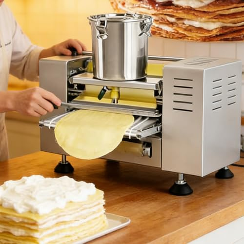 PixCy Crepera Comercial Totalmente Automática Máquina de Corteza de Pastel Alta Eficiencia Industrial Cinta Transportadora,100-300pz/H,Diámetro 15/20/25cm Panaderías,Cafeterías 10in