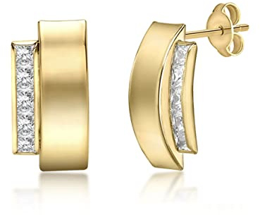 CARISSIMA Damen-Ohrstecker Cubic 2 Band 375 Gelbgold Zirkonia transparent Rundschliff - 1.58.9969