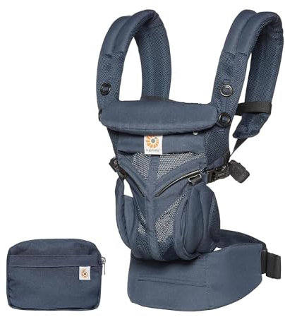 Ergobaby Babytrage, Omni 360 Cool Air Mesh mit 4 Positionen für Neugeborene bis Kleinkinder (0-4 Jahre), ergonomische Kindertrage und Rucksack, Mitternachtsblau