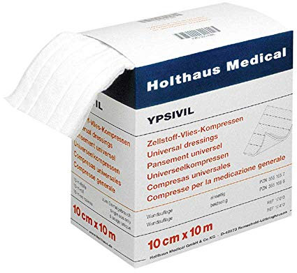 Holthaus Medical YPSIVIL Zellstoff-Vlies-Kompresse, Wundauflage, steril, 10cmx10m, einseitig