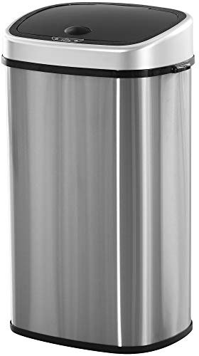 HOMCOM Mülleimer mit Sensor 58L Automatik Abfalleimer mit Bewegungssensor, Wasserdichter Abfallbehälter aus Edelstahl für Küche, Büro, Schlafzimmer Silber