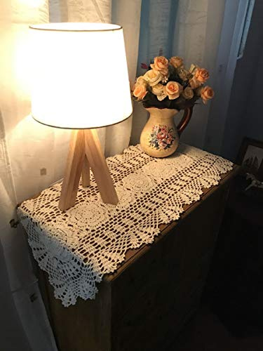 Damanni Oval Cotton Handmade Crochet Lace Table Runner Doilies Table Dresser Scarf Décor,12 Inch by 35 Inch，Beige