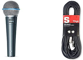 Shure BETA 58A Dynamisches Gesangsmikrofon mit Supernierencharakteristik für professionelle Beschallung und Studioaufnahmen & Stagg SMC10 Mikrofon-Kabel (10m, XLR-Buchse-auf-XLR-Stecker)