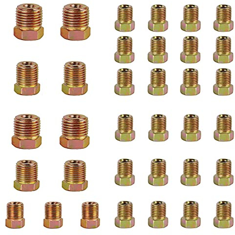 Muhize Bremsleitungs-Montageset – 35-teiliges Bremsleitungsmuttern Sortiment für umgekehrte Fackeln auf 3/16 Zoll (19 Armaturen) und 1/4 Zoll (16 Armaturen) Bremsleitungsschlauch | Bremsleitungsmuttern Sortiment für umgekehrte Bördelungen, 19 Beschläge für 0,5 cm + 16 Beschläge für 0,6 cm Bremsschlauch