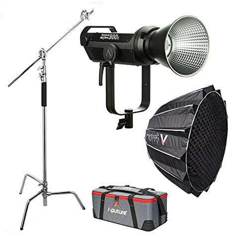 Aputure LS 300X +Light Dome II Softbox +C Stand, V-Mount 2700-6500K Bi-Color Bowens Mount LED Video Lighting for Photography