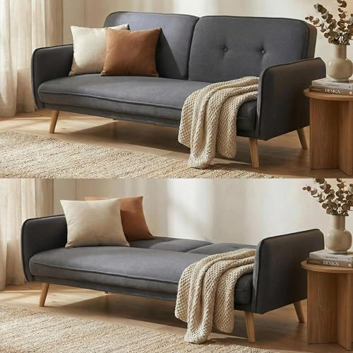Mendler Schlafsofa HWC-J18 Schlaffunktion Stoff 185cm - anthrazit-grau | Couch, Klappsofa, Gästebett, Bettsofa, Textil