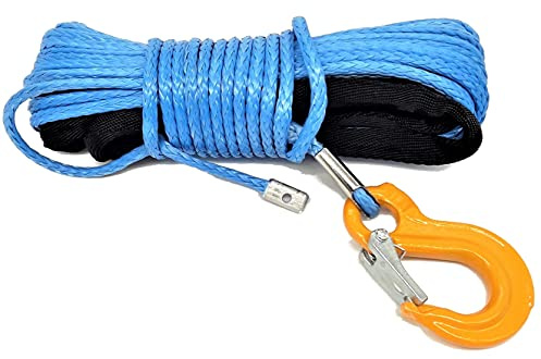 Cable de viento azul AIR104 con gancho, 2,5 t, 5 mm, cuerda de plástico, cabrestante, cabrestante, cuerda de plástico, para UTV, ATV, quad, todoterreno, 4 x 4 SUV