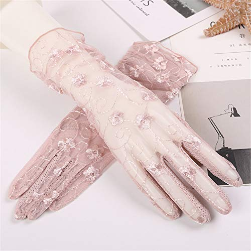 Sonnenschutzhandschuhe UV-beständige Damen bestickte Spitzenarmbandmanschette (Color : Pink-B, Size : One size)